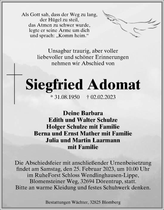 Anzeige  Siegfried Adomat  Lippische Landes-Zeitung