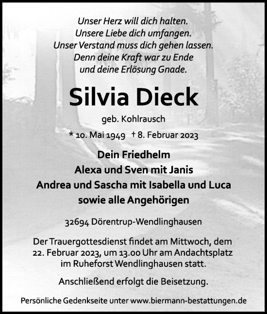 Anzeige  Silvia Dieck  Lippische Landes-Zeitung