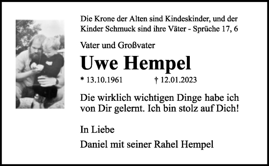 Anzeige  Uwe Hempel  Lippische Landes-Zeitung