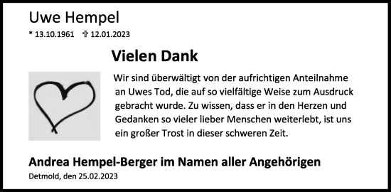 Anzeige  Uwe Hempel  Lippische Landes-Zeitung