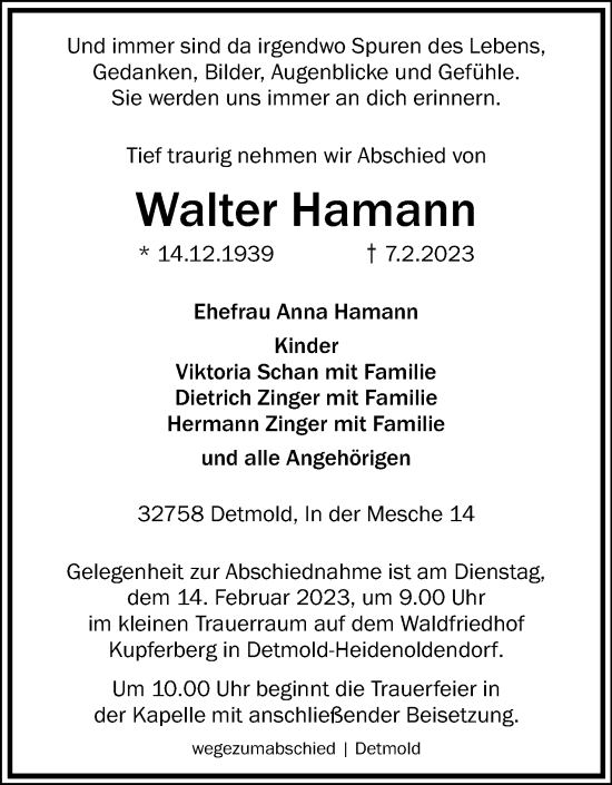 Anzeige  Walter Hamann  Lippische Landes-Zeitung