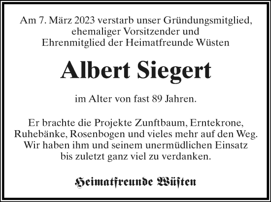 Anzeige  Albert Siegert  Lippische Landes-Zeitung