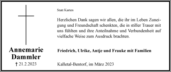 Anzeige  Annemarie Dammler  Lippische Landes-Zeitung