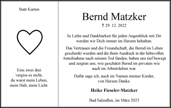 Anzeige  Bernd Matzker  Lippische Landes-Zeitung