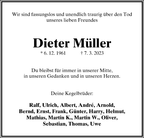 Anzeige  Dieter Müller  Lippische Landes-Zeitung