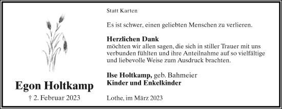 Anzeige  Egon Holtkamp  Lippische Landes-Zeitung