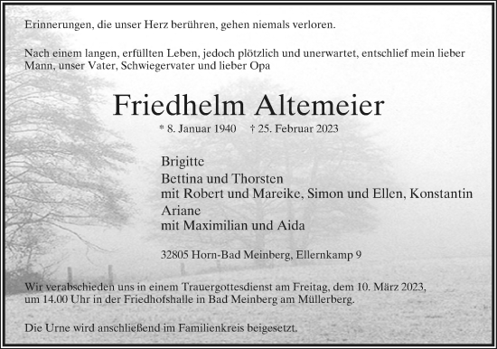 Anzeige  Friedhelm Altemeier  Lippische Landes-Zeitung
