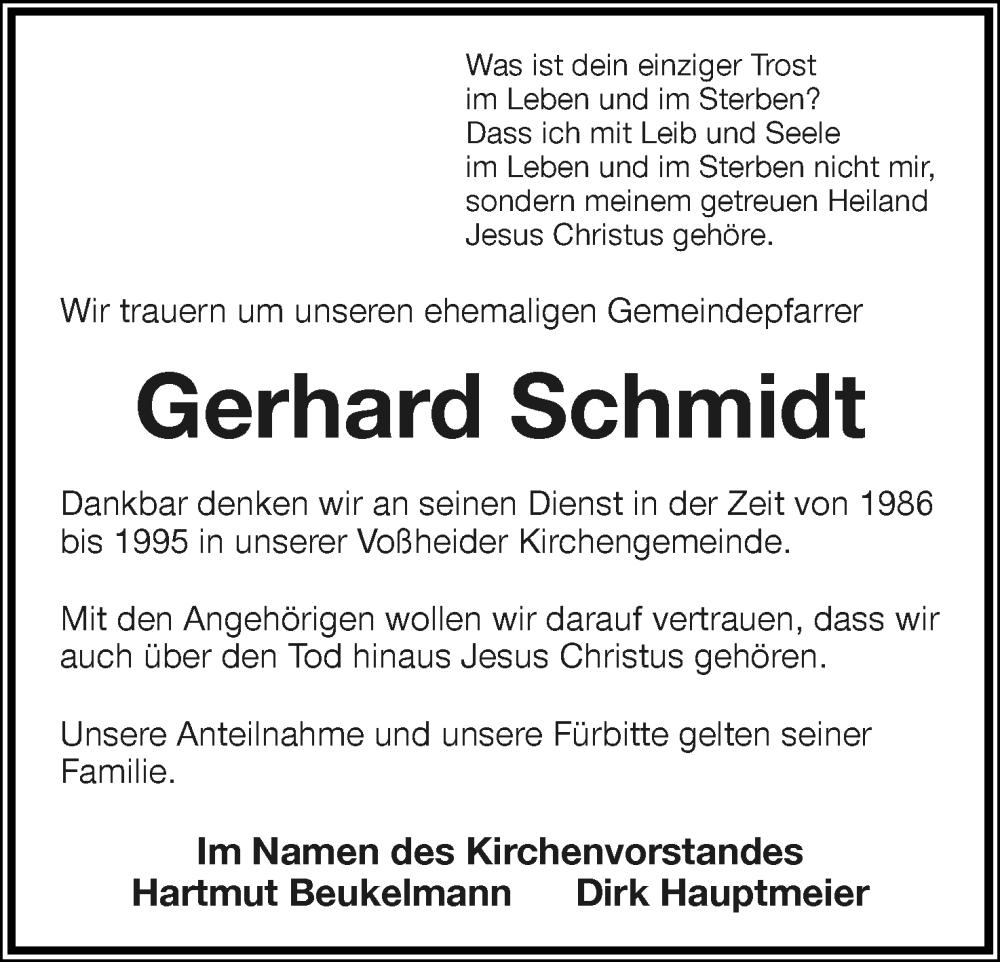  Traueranzeige für Gerhard Schmidt vom 08.03.2023 aus Lippische Landes-Zeitung