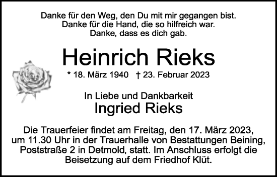 Anzeige  Heinrich Rieks  Lippische Landes-Zeitung