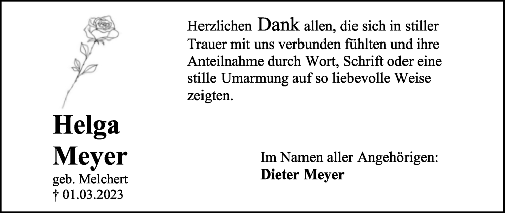  Traueranzeige für Helga Meyer vom 25.03.2023 aus Lippische Landes-Zeitung