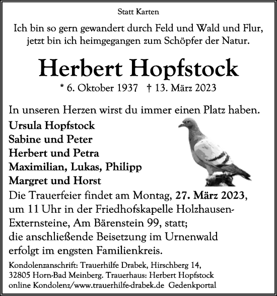 Anzeige  Herbert Hopfstock  Lippische Landes-Zeitung