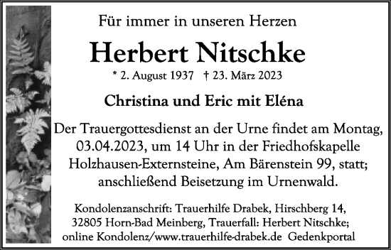 Anzeige  Herbert Nitschke  Lippische Landes-Zeitung