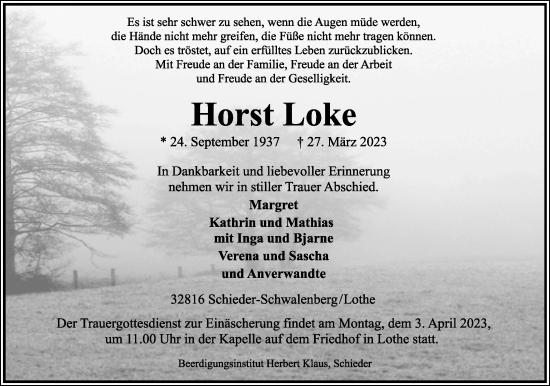 Anzeige  Horst Loke  Lippische Landes-Zeitung