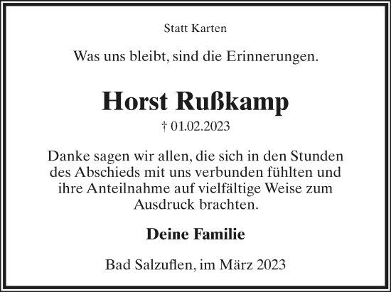 Anzeige  Horst Rußkamp  Lippische Landes-Zeitung
