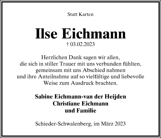 Anzeige  Ilse Eichmann  Lippische Landes-Zeitung