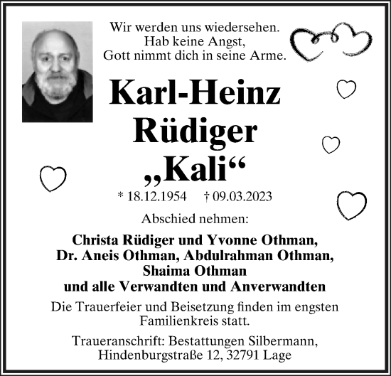 Anzeige  Karl-Heinz Rüdiger  Lippische Landes-Zeitung