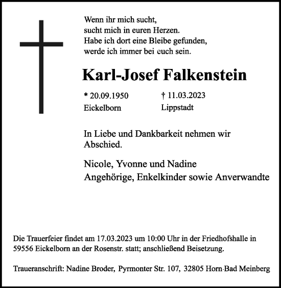Anzeige  Karl-Josef Falkenstein  Lippische Landes-Zeitung