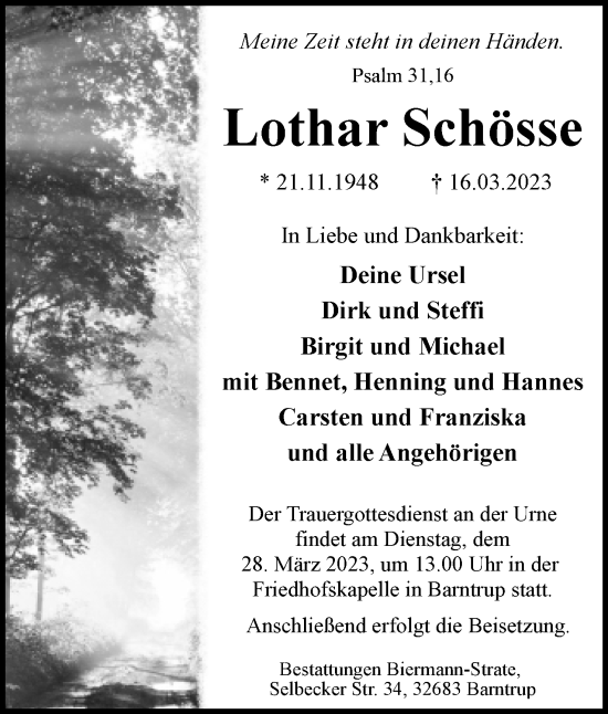 Anzeige  Lothar Schösse  Lippische Landes-Zeitung