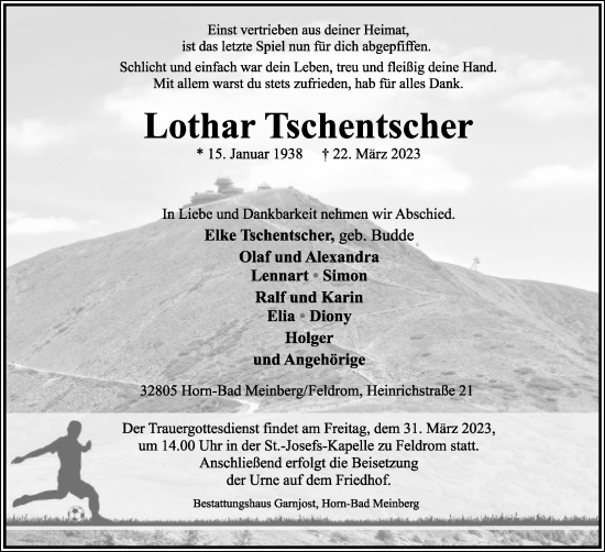Anzeige  Lothar Tschentscher  Lippische Landes-Zeitung