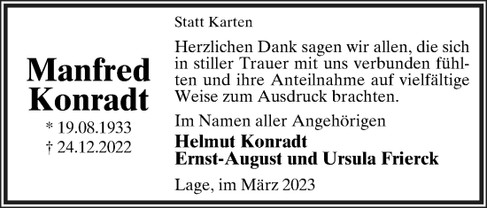Anzeige  Manfred Konradt  Lippische Landes-Zeitung