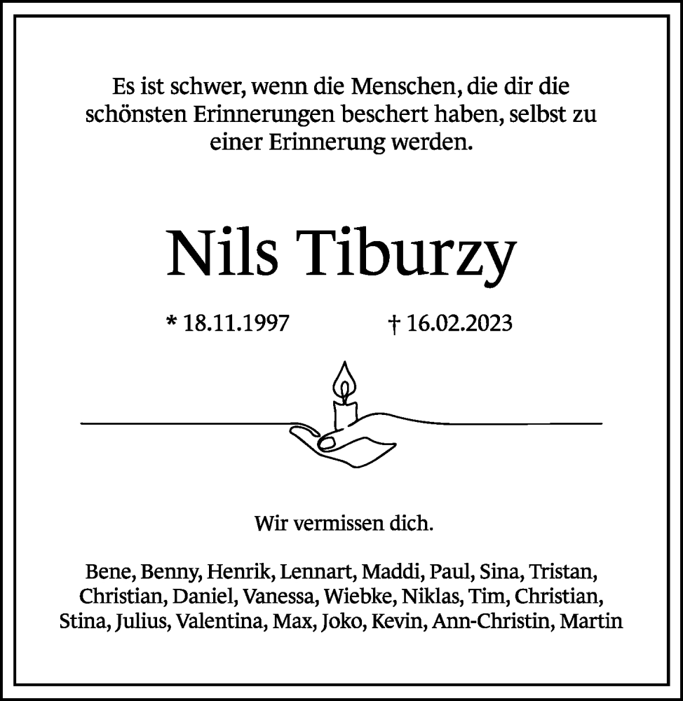  Traueranzeige für Nils Tiburzy vom 04.03.2023 aus Lippische Landes-Zeitung