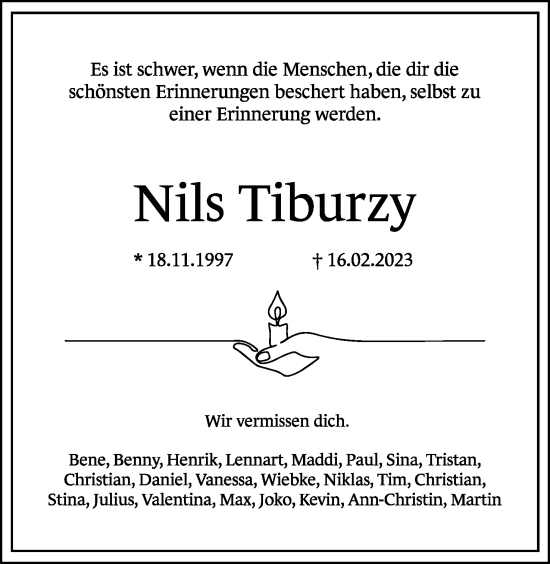 Anzeige  Nils Tiburzy  Lippische Landes-Zeitung