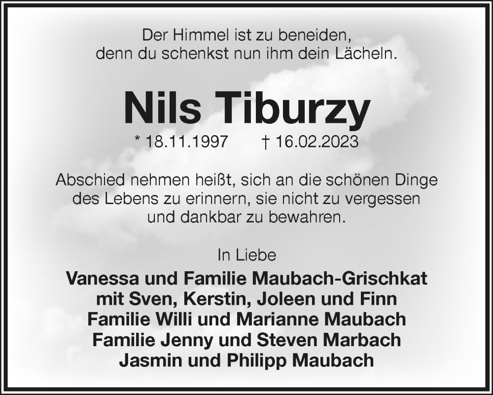  Traueranzeige für Nils Tiburzy vom 04.03.2023 aus Lippische Landes-Zeitung