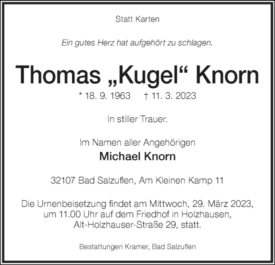 Anzeige  Thomas Knorn  Lippische Landes-Zeitung