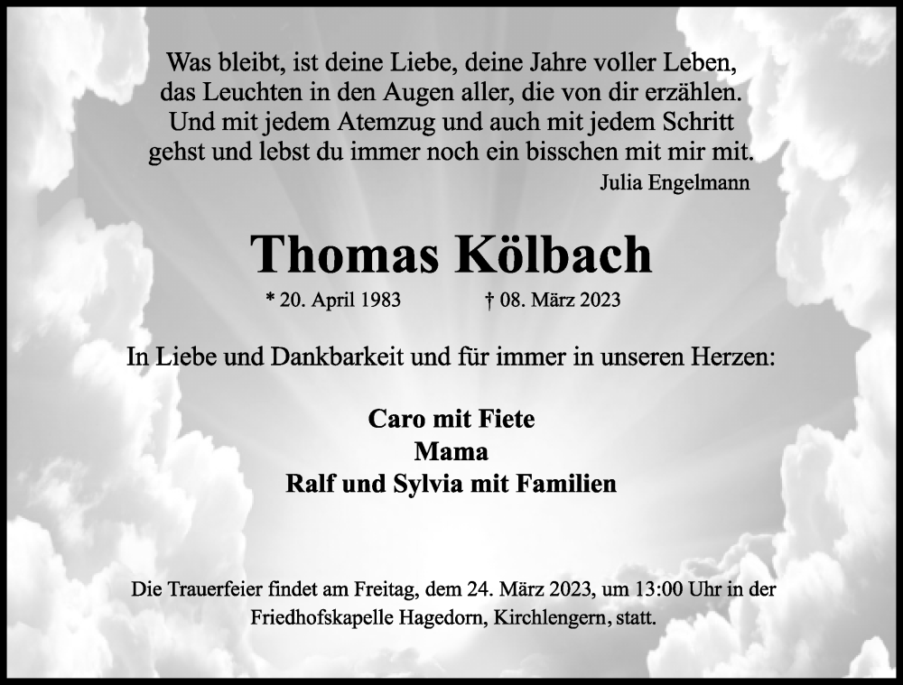  Traueranzeige für Thomas Kölbach vom 18.03.2023 aus Lippische Landes-Zeitung