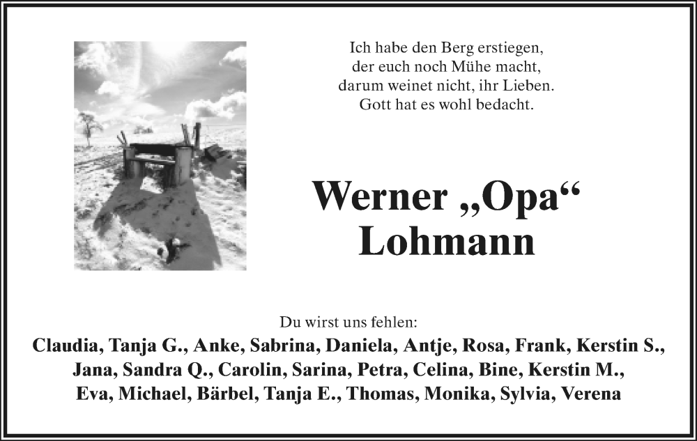 Traueranzeige für Werner Lohmann vom 18.03.2023 aus Lippische Landes-Zeitung