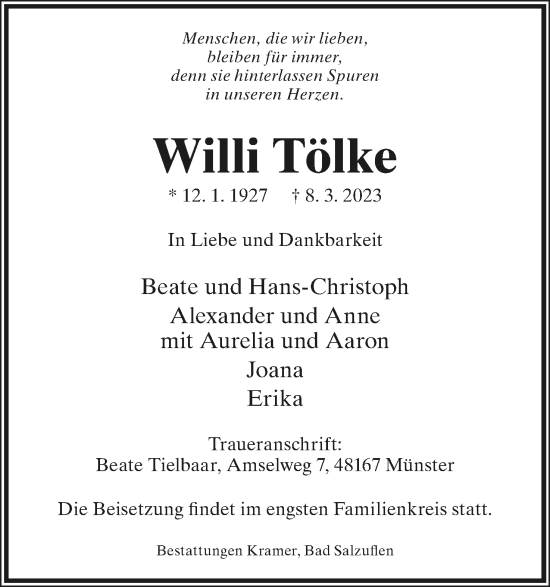 Anzeige  Willi Tölke  Lippische Landes-Zeitung