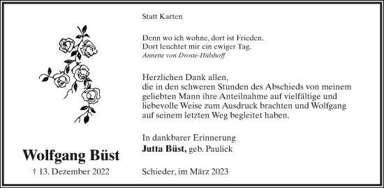 Anzeige  Wolfgang Büst  Lippische Landes-Zeitung