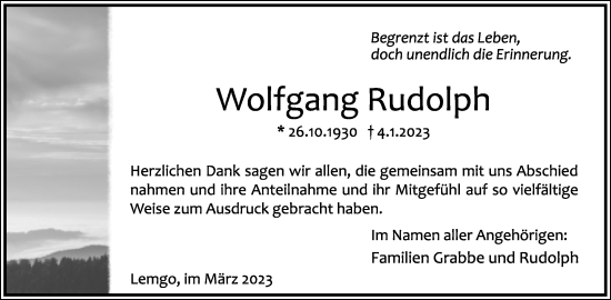 Anzeige  Wolfgang Rudolph  Lippische Landes-Zeitung
