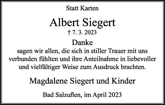 Anzeige  Albert Siegert  Lippische Landes-Zeitung