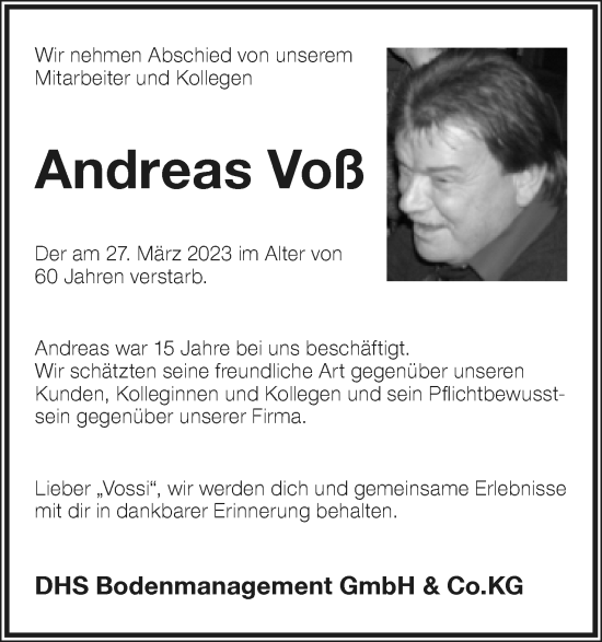 Anzeige  Andreas Voß  Lippische Landes-Zeitung