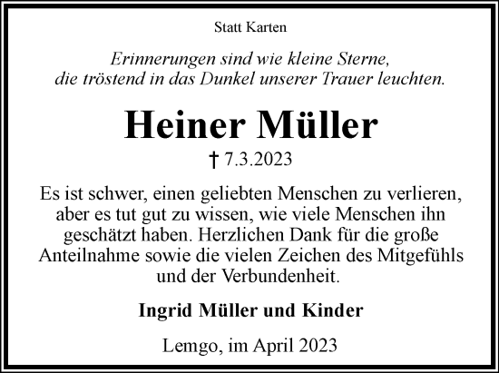 Anzeige  Heiner Müller  Lippische Landes-Zeitung