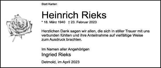 Anzeige  Heinrich Rieks  Lippische Landes-Zeitung