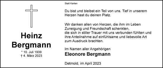 Anzeige  Heinz Bergmann  Lippische Landes-Zeitung