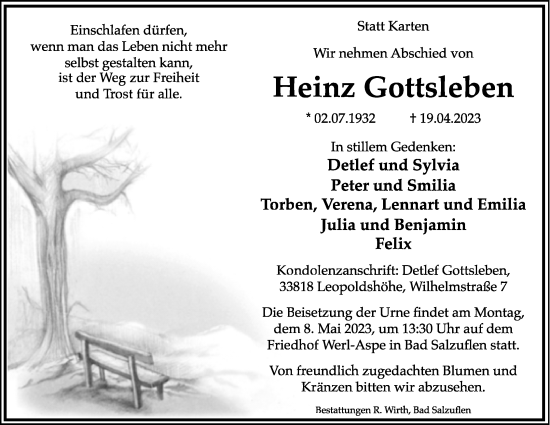 Anzeige  Heinz Gottsleben  Lippische Landes-Zeitung