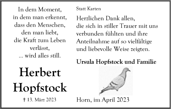 Anzeige  Herbert Hopfstock  Lippische Landes-Zeitung
