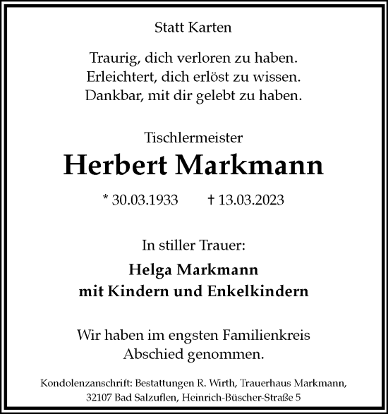 Anzeige  Herbert Markmann  Lippische Landes-Zeitung