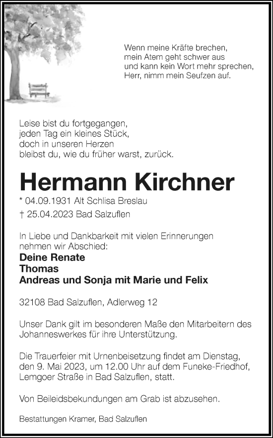 Anzeige  Hermann Kirchner  Lippische Landes-Zeitung