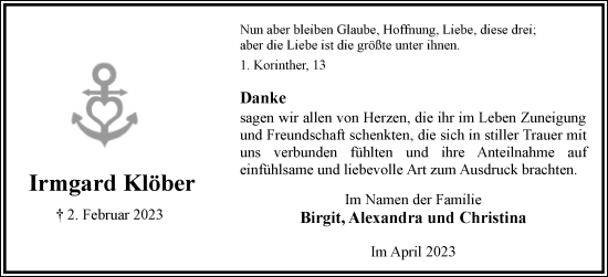 Anzeige  Irmgard Klöber  Lippische Landes-Zeitung