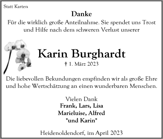 Anzeige  Karin Burghardt  Lippische Landes-Zeitung