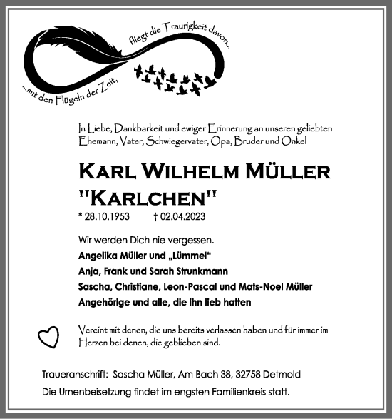 Anzeige  Karl Wilhelm Müller  Lippische Landes-Zeitung