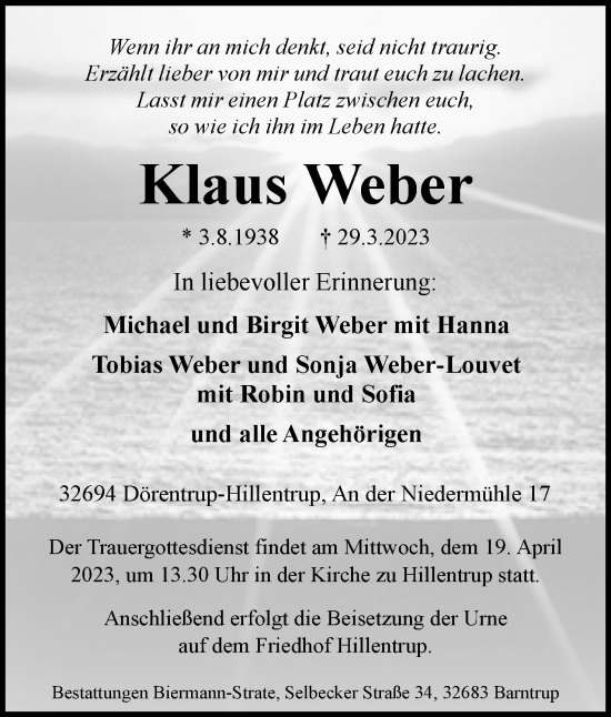 Anzeige  Klaus Weber  Lippische Landes-Zeitung