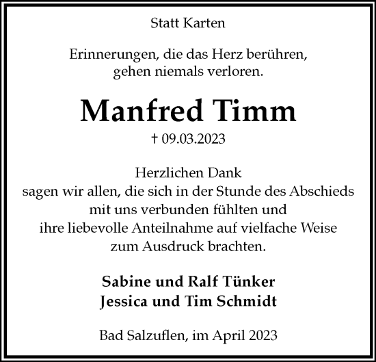 Anzeige  Manfred Timm  Lippische Landes-Zeitung