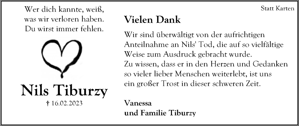  Traueranzeige für Nils Tiburzy vom 01.04.2023 aus Lippische Landes-Zeitung