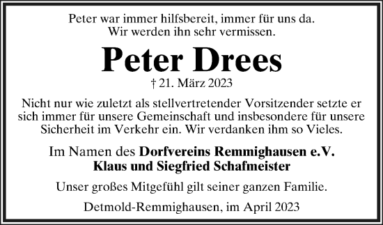Anzeige  Peter Drees  Lippische Landes-Zeitung