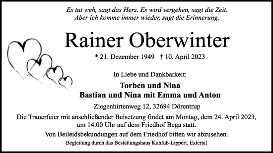 Anzeige  Rainer Oberwinter  Lippische Landes-Zeitung